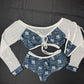 Yankees Blue Spandex/White Mesh Long Sleeve/Shorts Two-Piece Lingerie Outfit