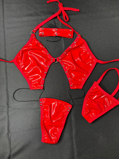 Black Latex Exotic Dance Wear One-Piece Lingerie Premium Outfit