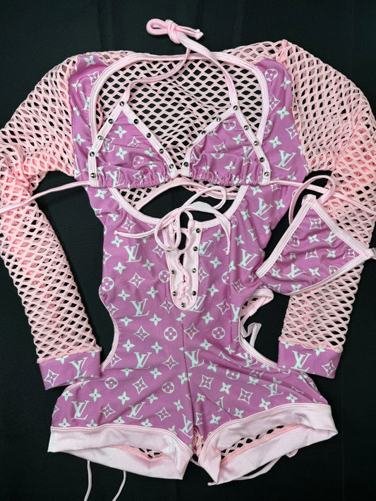 Baby Pink One-Piece Bartender Romper Lingerie Outfit