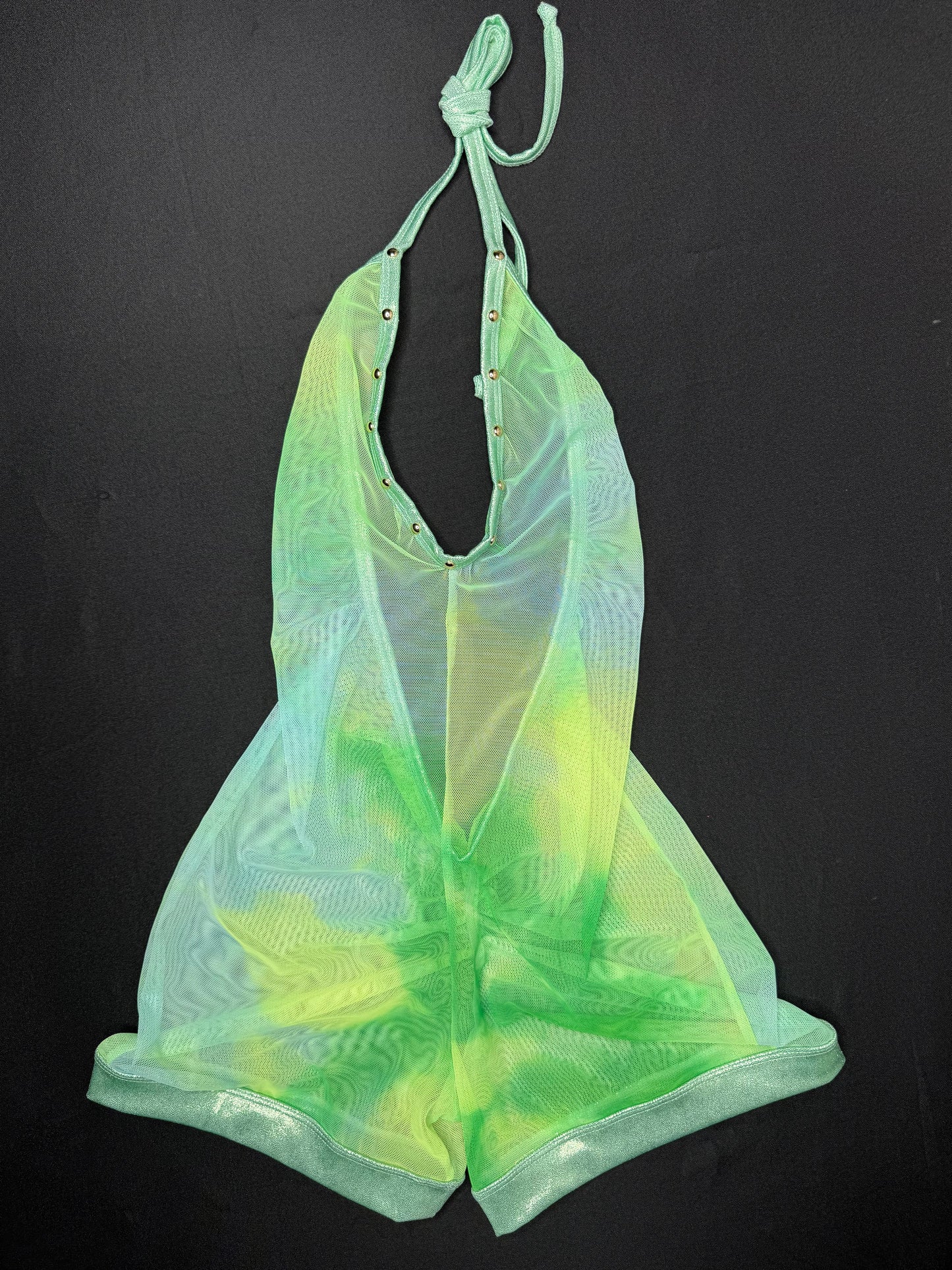 Ombré Green/Yellow Mesh/Mint Trim One-Piece Lingerie Outfit