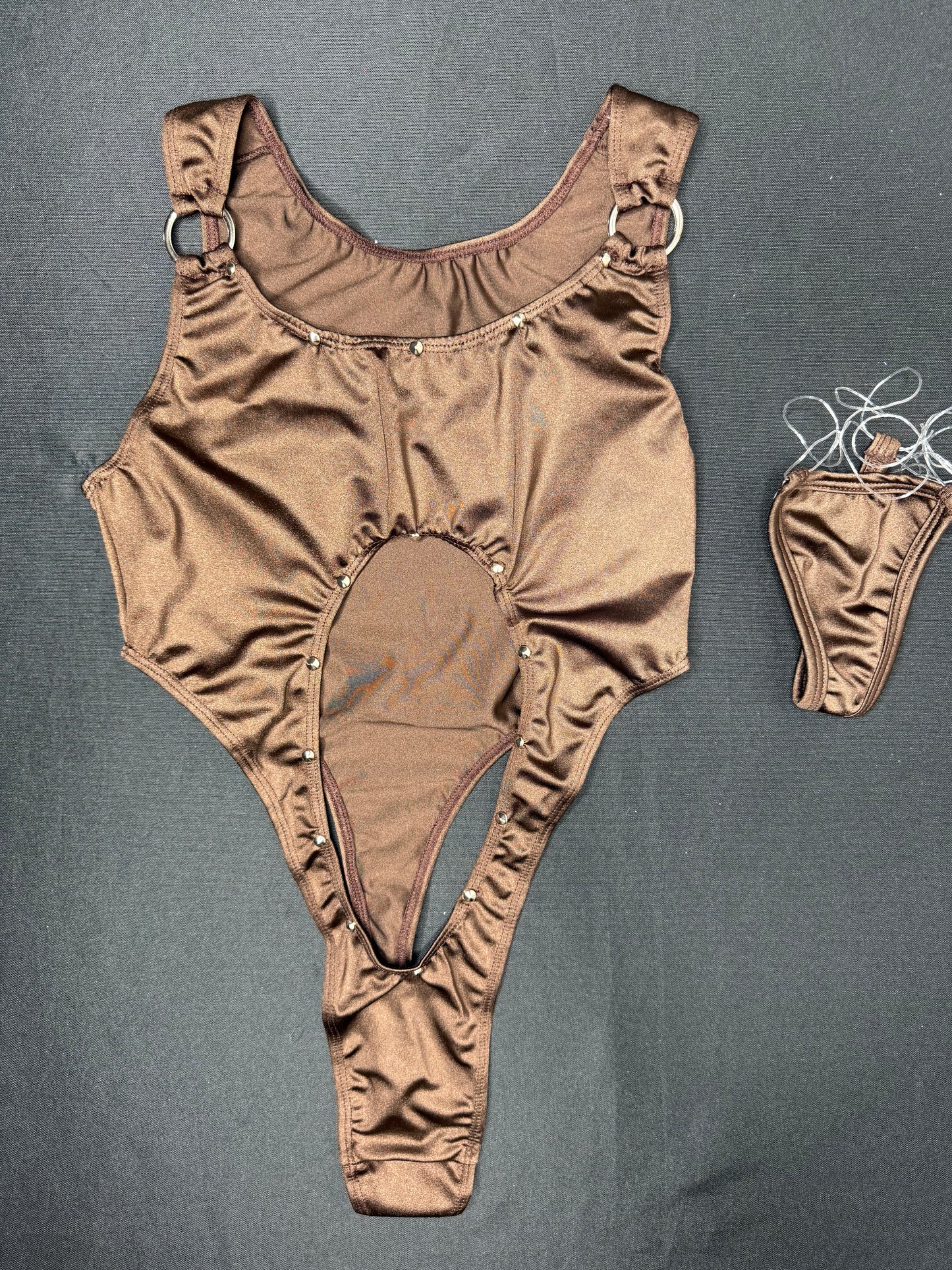 Chocolate Spandex One-Piece Leotard Lingerie Outfit