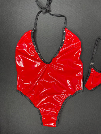 Red/Black Latex One-Piece Lingerie Outfit