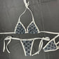 Black Designer/Metallic Silver Spandex Two-Piece Bikini Lingerie Outfit