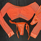 Metallic Orange Spandex/Orange Mesh Long Sleeve Two-Piece Lingerie Outfit