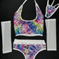 Holographic Money Print Three-Piece Lingerie Outfit