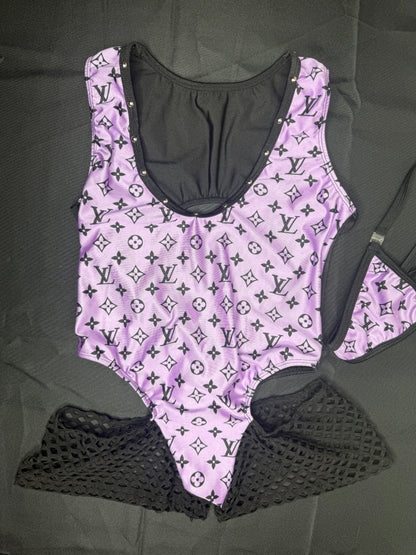 Purple Designer One-Piece Romper Lingerie Outfit