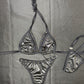 Metallic Black Spandex Two-Piece Silicone String Bottoms Bikini Lingerie Outfit