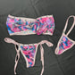 Butterfly Print Spandex Tube Top/Side-Tie Bikini Bottoms Two-Piece Lingerie Outfit
