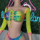 Rainbow Fish Animal Print Spandex/Neon Yellow Mesh Two-Piece Lingerie Outfit