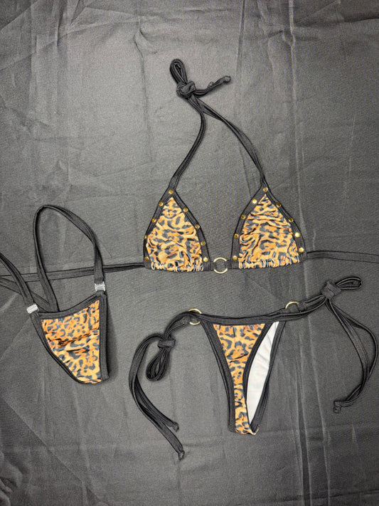 Cheetah Animal Print Side-Tie Bikini Lingerie Outfit