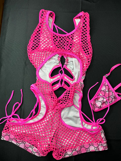 Hot Pink Camouflage One-Piece Exotic Dancer Outfit