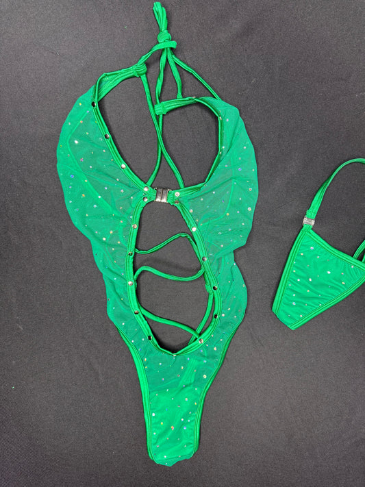 Green Mesh One-Piece Lingerie Outfit
