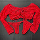 Metallic Red/Red Flower Pattern Lace Long Sleeve Valentine’s Day Exotic Dancer Outfit