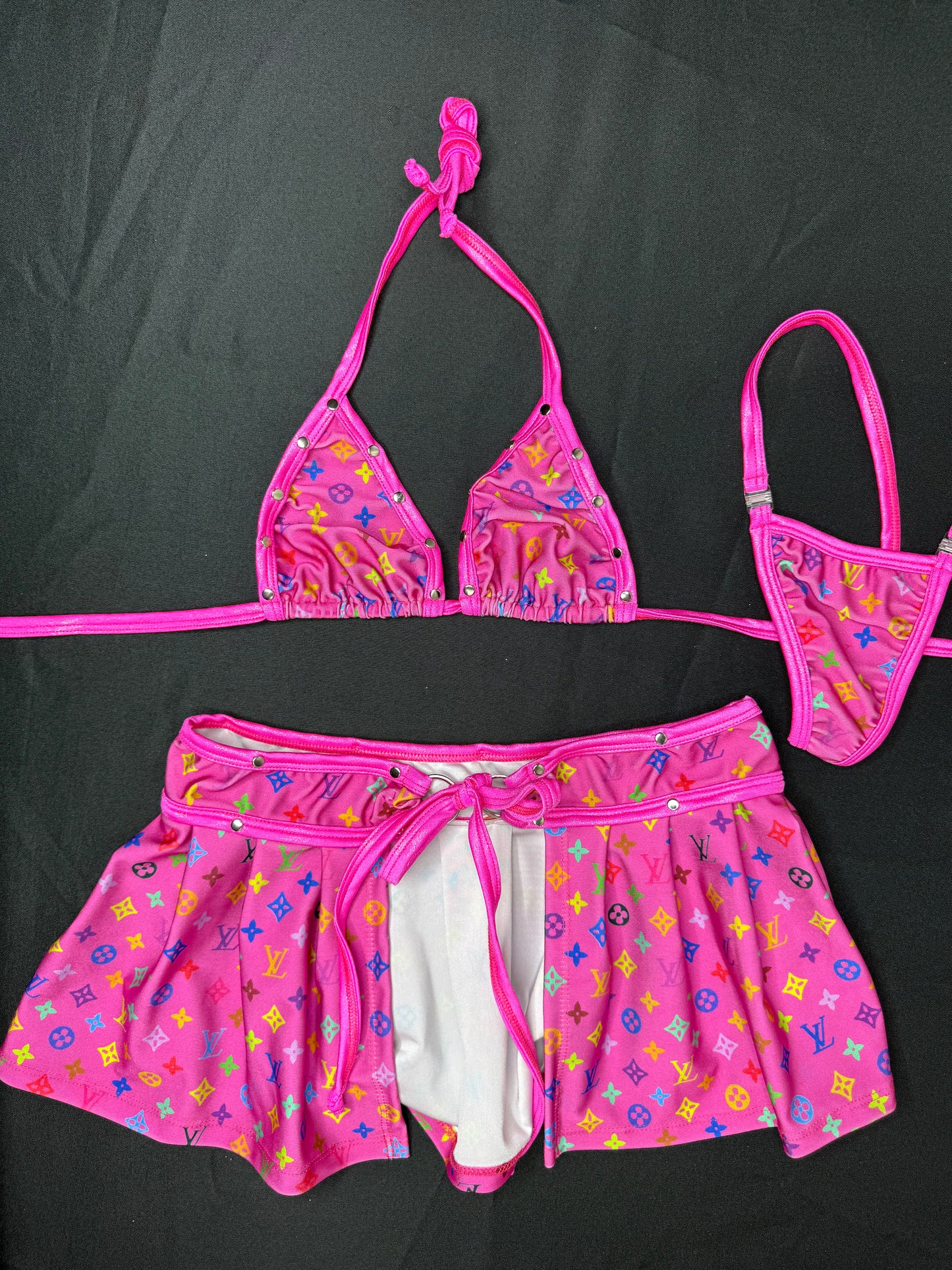 Hot Pink Two-Piece Bikini Top/Skirt Lingerie Outfit