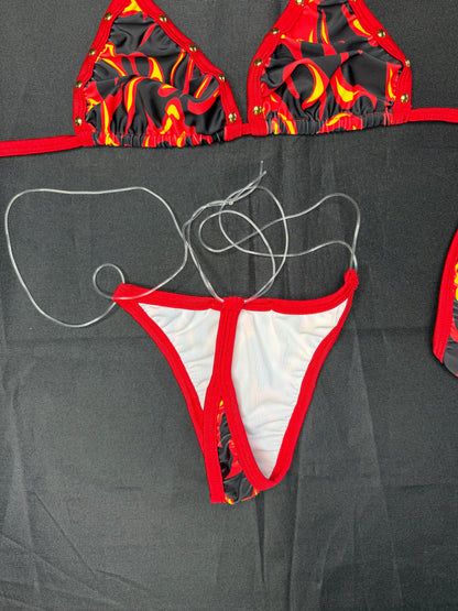Red/Black Flame Spandex Two-Piece Bikini Lingerie Outfit