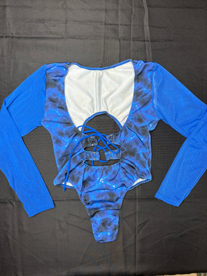 Royal Blue/Royal Blue Mesh Bikini Leotard Lingerie Outfit