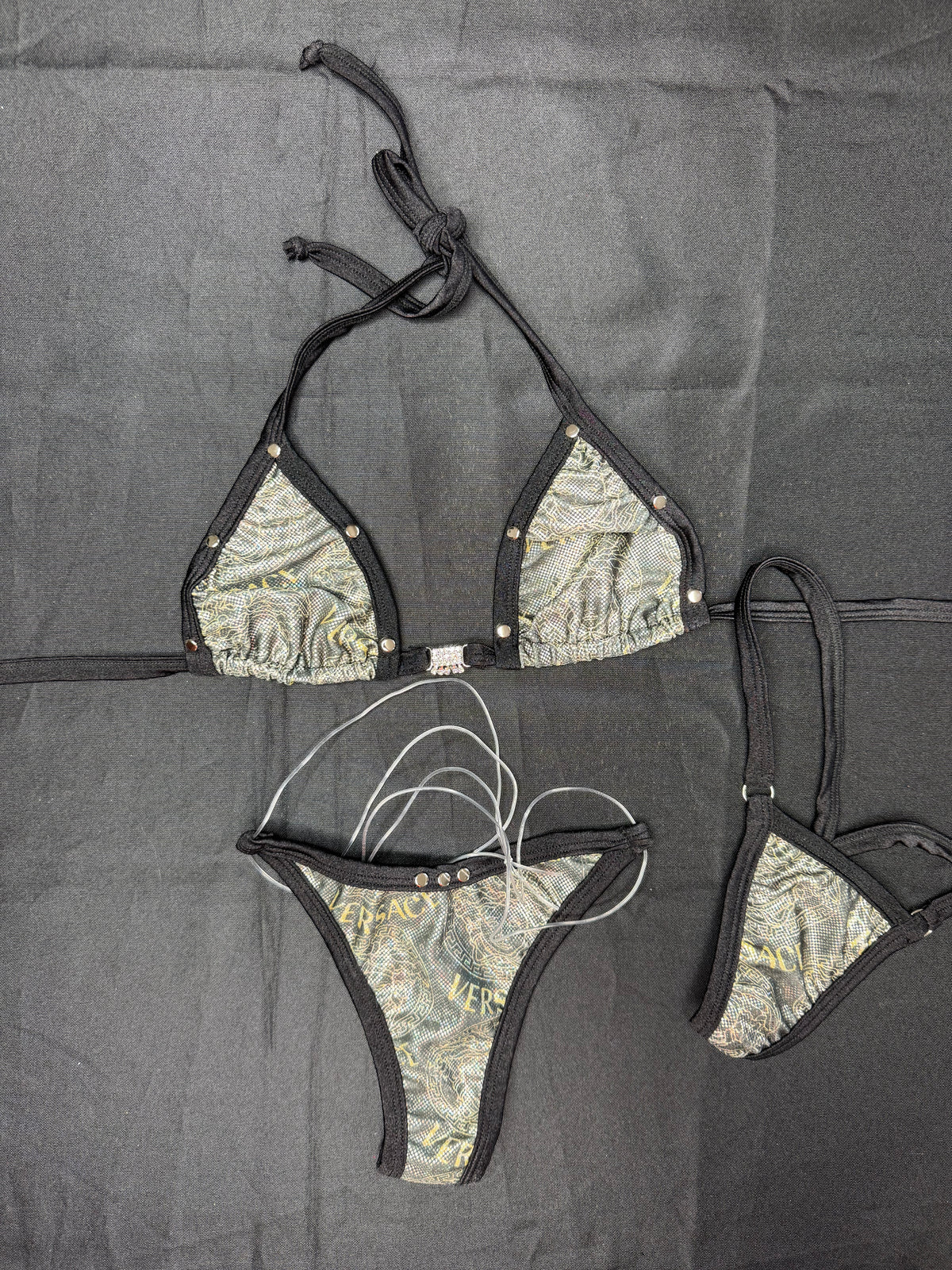 Designer Print/Black Spandex Bikini Lingerie Outfit