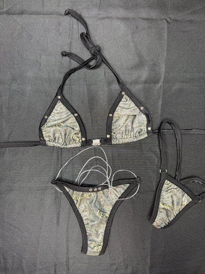 Designer Print/Black Spandex Bikini Lingerie Outfit