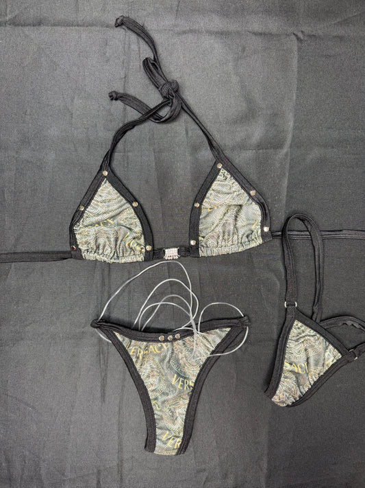 Designer Print/Black Spandex Bikini Lingerie Outfit