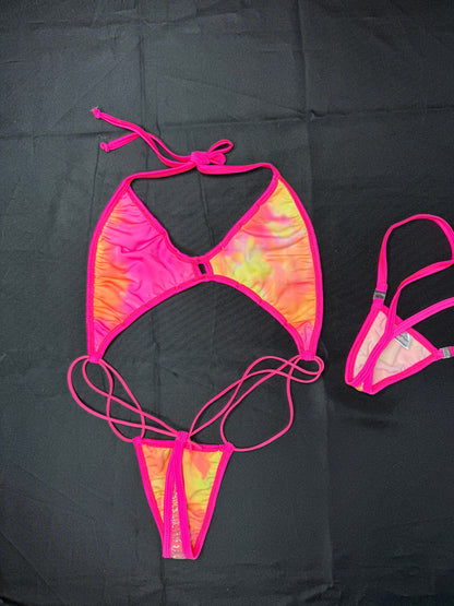 Hot Pink Ombré Spandex One-Piece Sling-Shot Outfit
