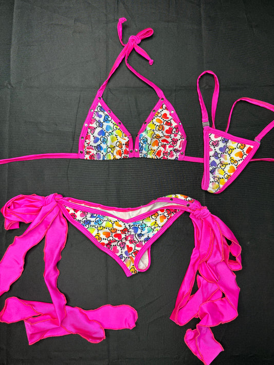 Designer Rainbow/Hot Pink Two-Piece Bikini Lingerie Outfit