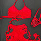 Red Web/Red Fishnet Sports Bra/Shorts Two-Piece Lingerie Outfit