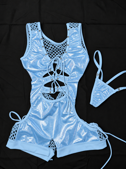 Baby Blue Net & Mystique Baby Blue Romper Lingerie Outfit