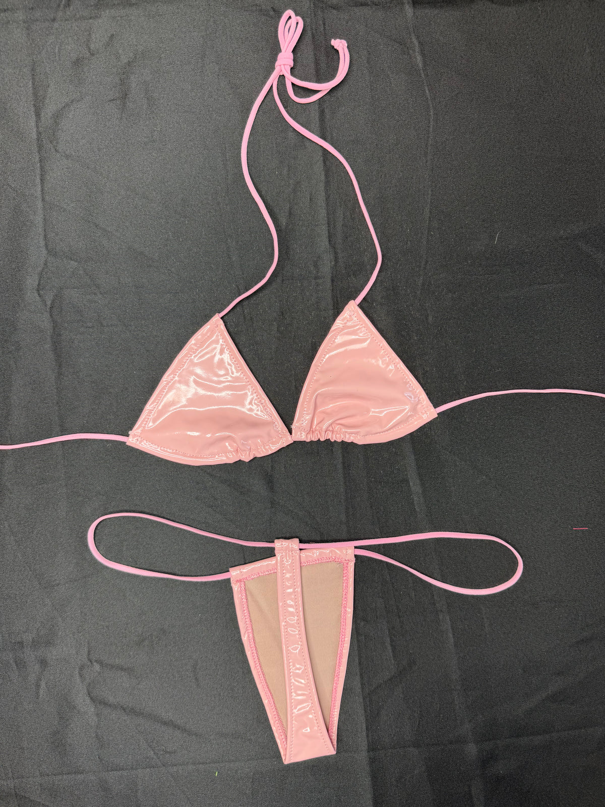 Baby Pink Vinyl Micro Bikini Lingerie Outfit