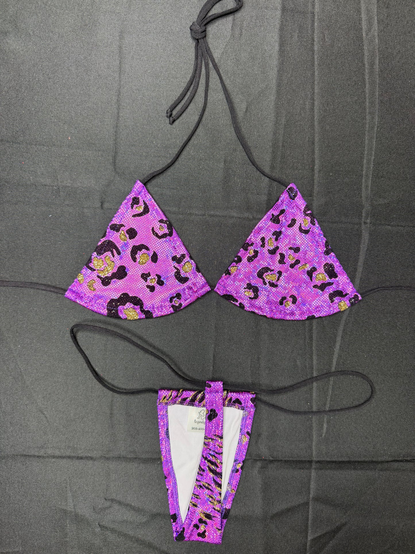 Purple Animal Print Spandex Micro Bikini Lingerie Outfit