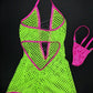 Neon/Pink One-Piece Fishnet Lingerie Outfit