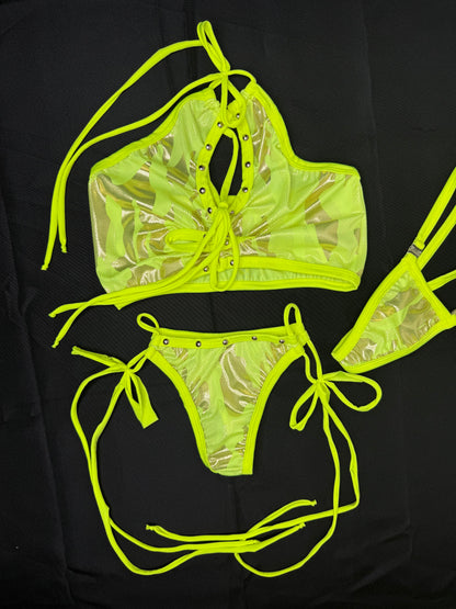 Yellow Camo Spandex Sports Bra/Bikini Bottom Two-Piece Lingerie Outfit