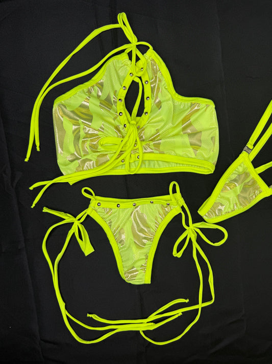 Yellow Camo Spandex Sports Bra/Bikini Bottom Two-Piece Lingerie Outfit