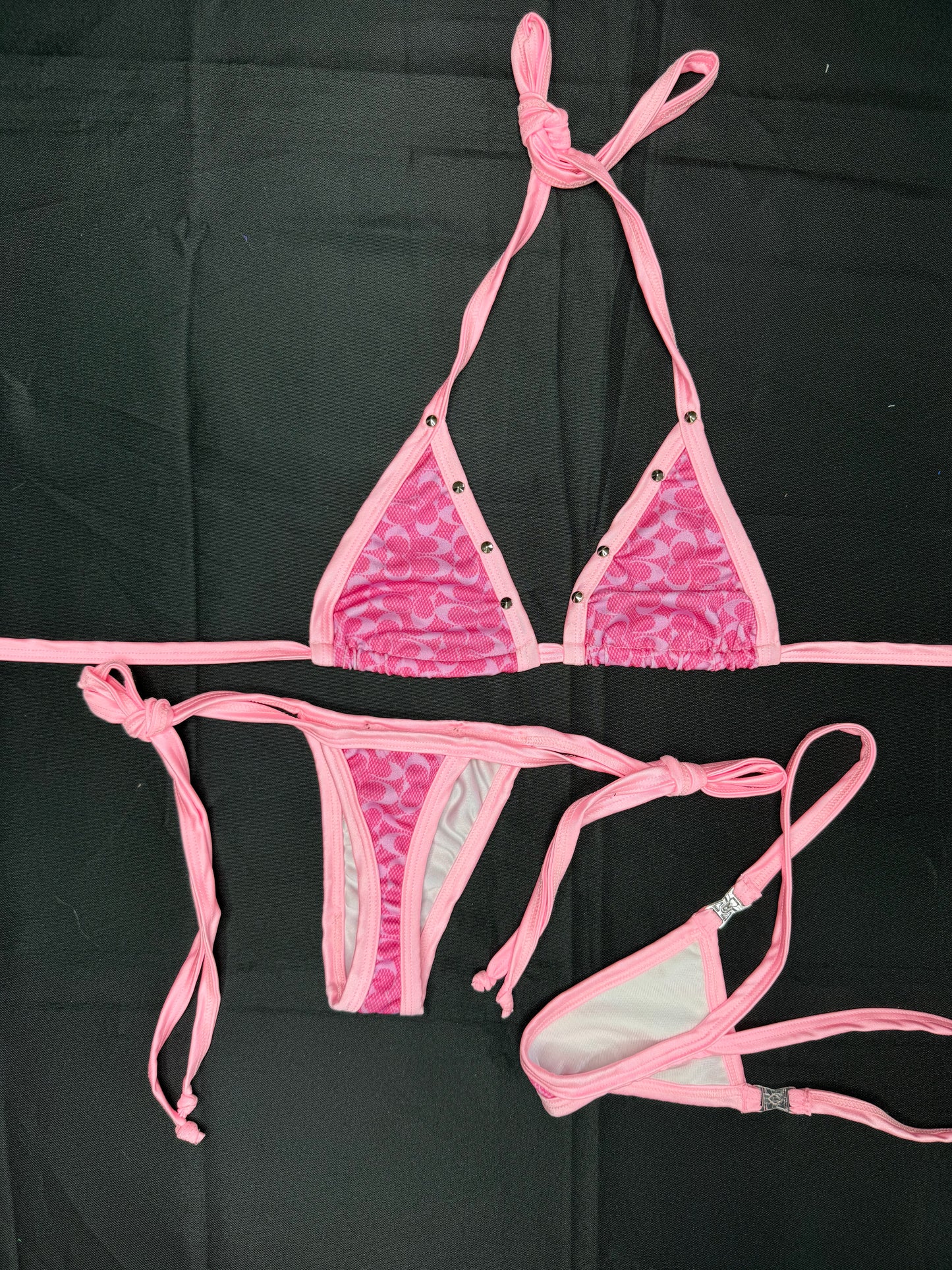 Designer Baby Pink/Pink Print Two-Piece Bikini Lingerie Outfit