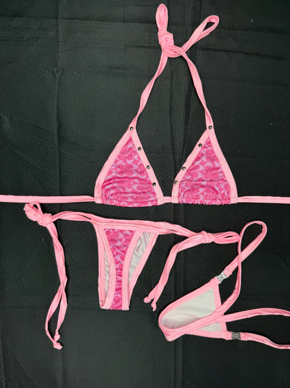 Designer Baby Pink/Pink Print Two-Piece Bikini Lingerie Outfit