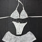 Silver/White Spandex Bikini/Shorts Three-Piece Lingerie Outfit