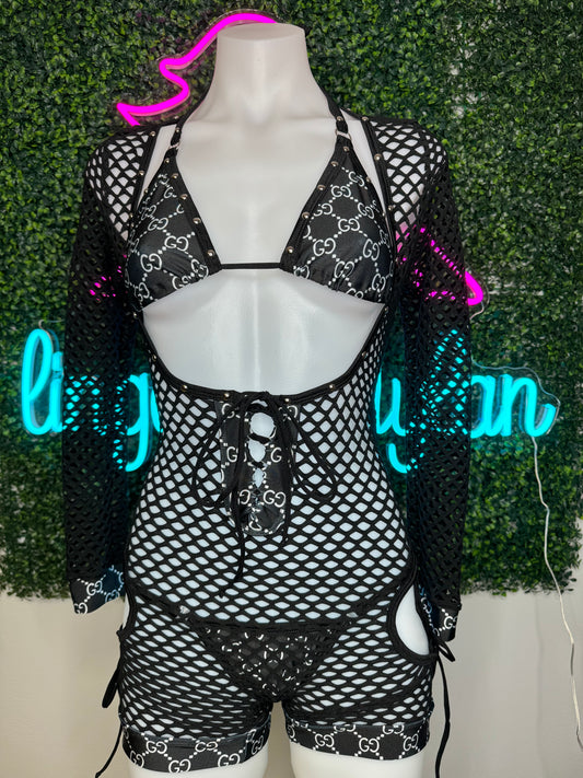 Black Romper One-Piece Stripper Outfit