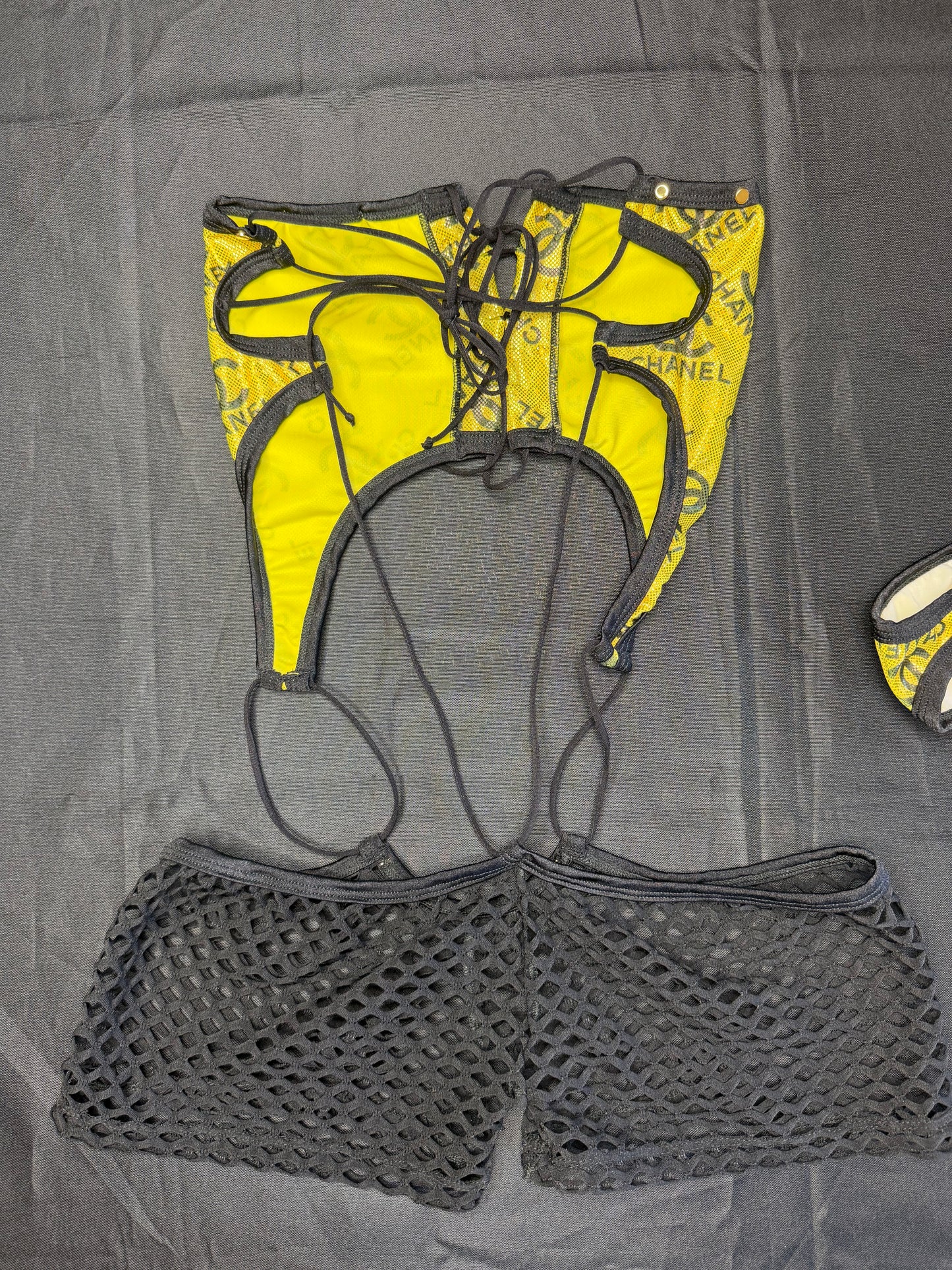 Designer Gold/Black Spandex One-Piece Lingerie Outfit