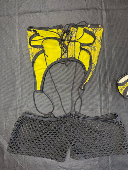 Designer Gold/Black Spandex One-Piece Lingerie Outfit