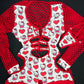 Heart Kitty Print/Red Fishnet Spandex One-Piece Romper Lingerie Outfit