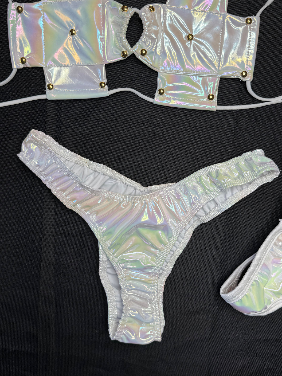 Chrome Vinyl Cross Bikini Cheeky Thong Two-Piece Lingerie Outfit