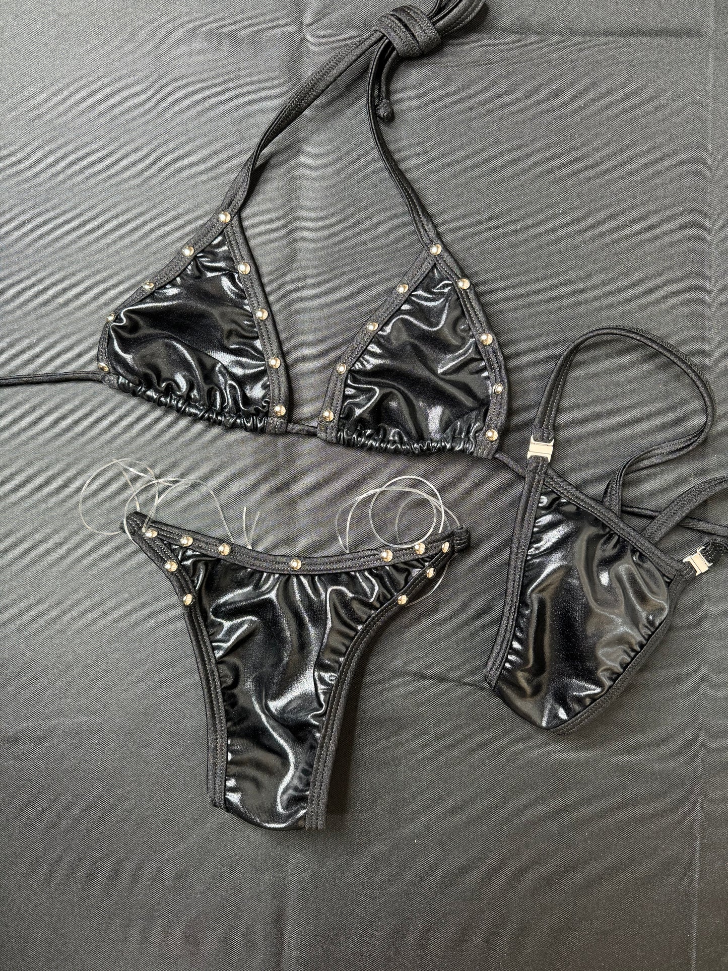 Black Silicone String Bikini Stripper Outfit