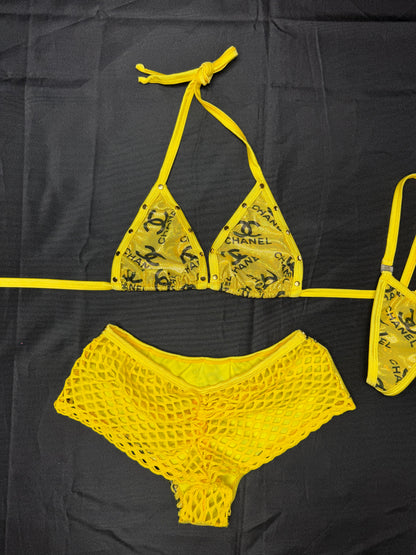 Designer Gold/Yellow Two-Piece Shorts Lingerie Outfit