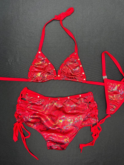 Red Snake Print Bikini Top/Shorts Two-Piece Lingerie Outfit