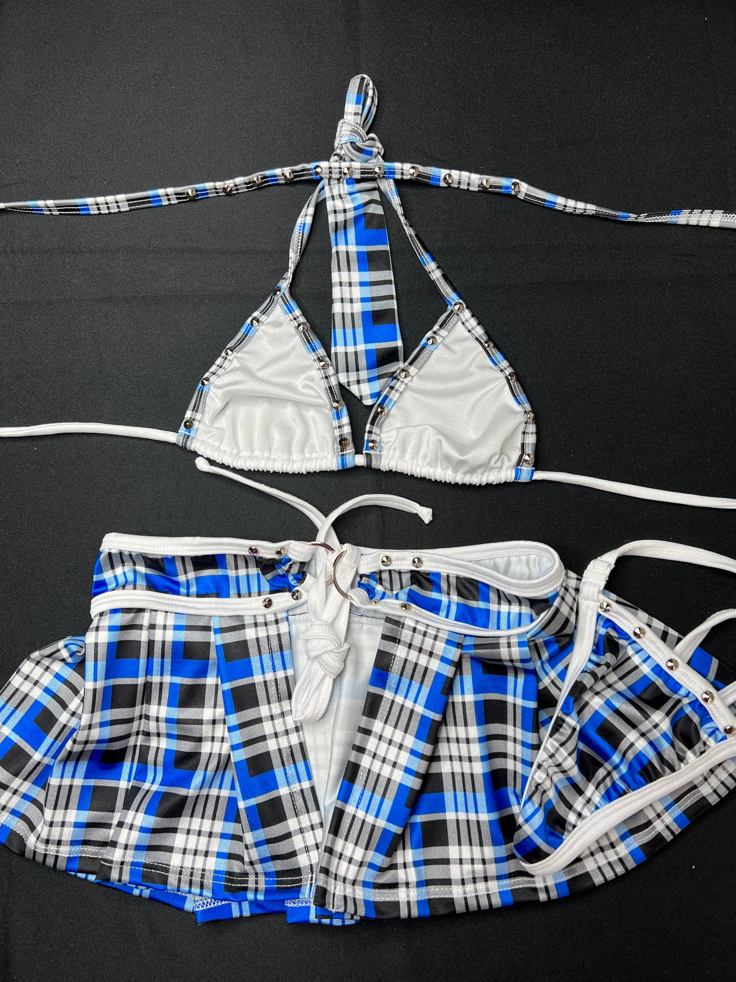 White/Blue Plaid School Girl Skirt Lingerie Outfit
