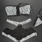 Silver Designer/Black Fishnet Spandex Tube-Top/Shorts Two-Piece Lingerie Outfit