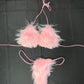 Baby Pink Fur 4-Piece Bikini Top/Thong Wrist & Armlet Lingerie Outfit