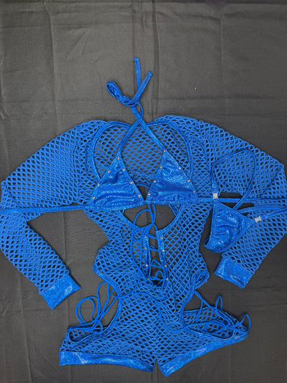 Metallic Royal Blue/Royal Blue Spandex Romper Lingerie Outfit