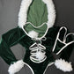 Green Velvet Hoodie One-Piece Leotard Christmas Outfit