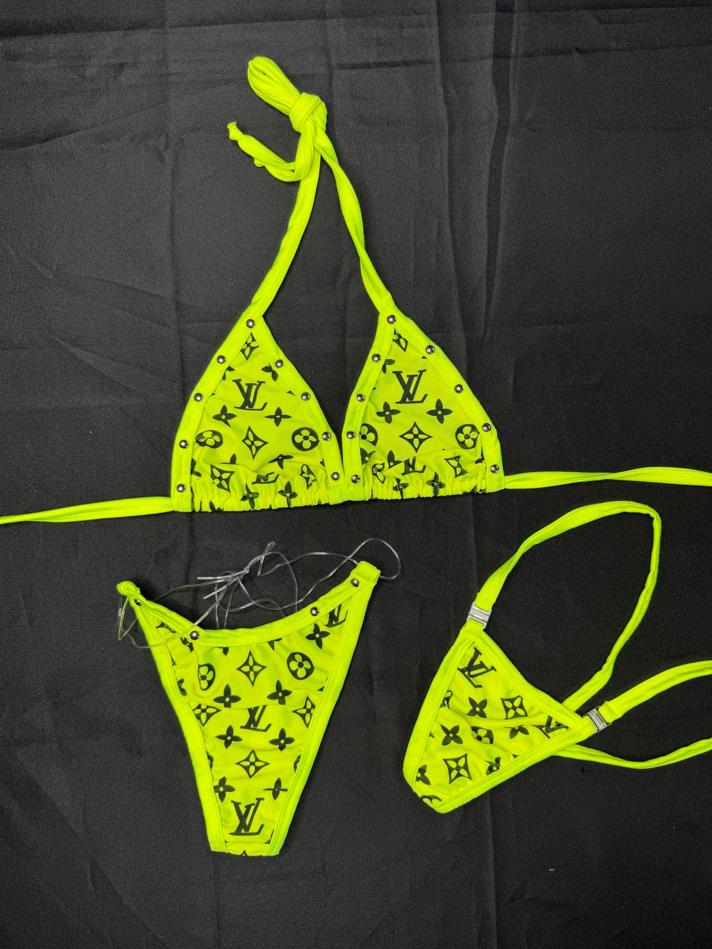 Neon Yellow Designer Two-Piece Bikini Lingerie Outfit