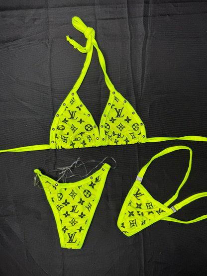 Neon Yellow Designer Two-Piece Bikini Lingerie Outfit